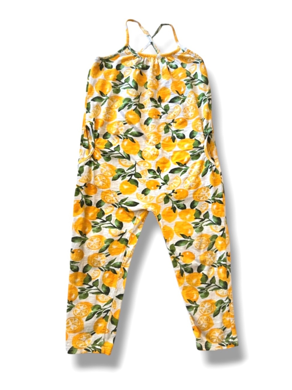 Old Navy Lemon Print Sleeveless Jumpsuit 4T Yellow Citrus Summer